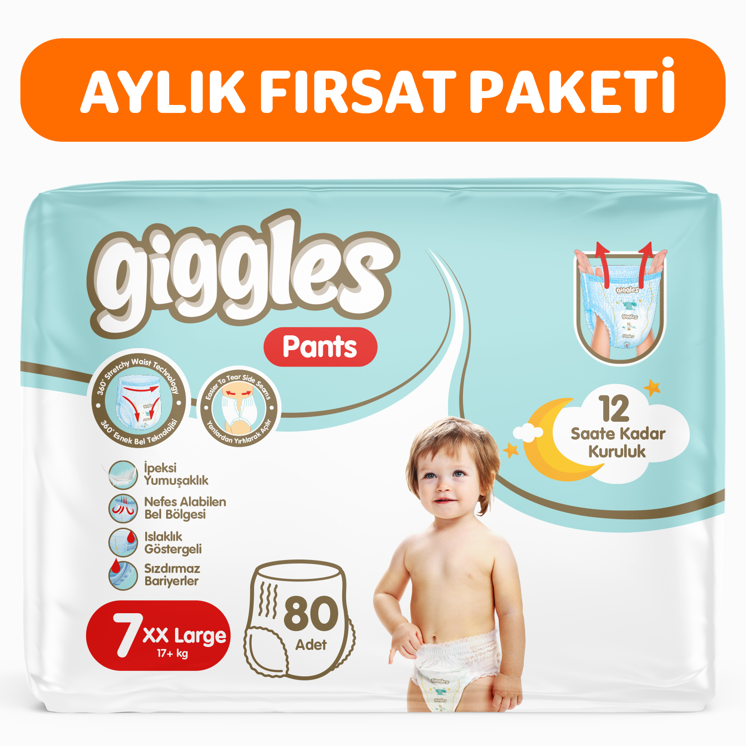 Giggles Pants Külotlu Bebek Bezi 7 Numara XXLarge 80 Adet